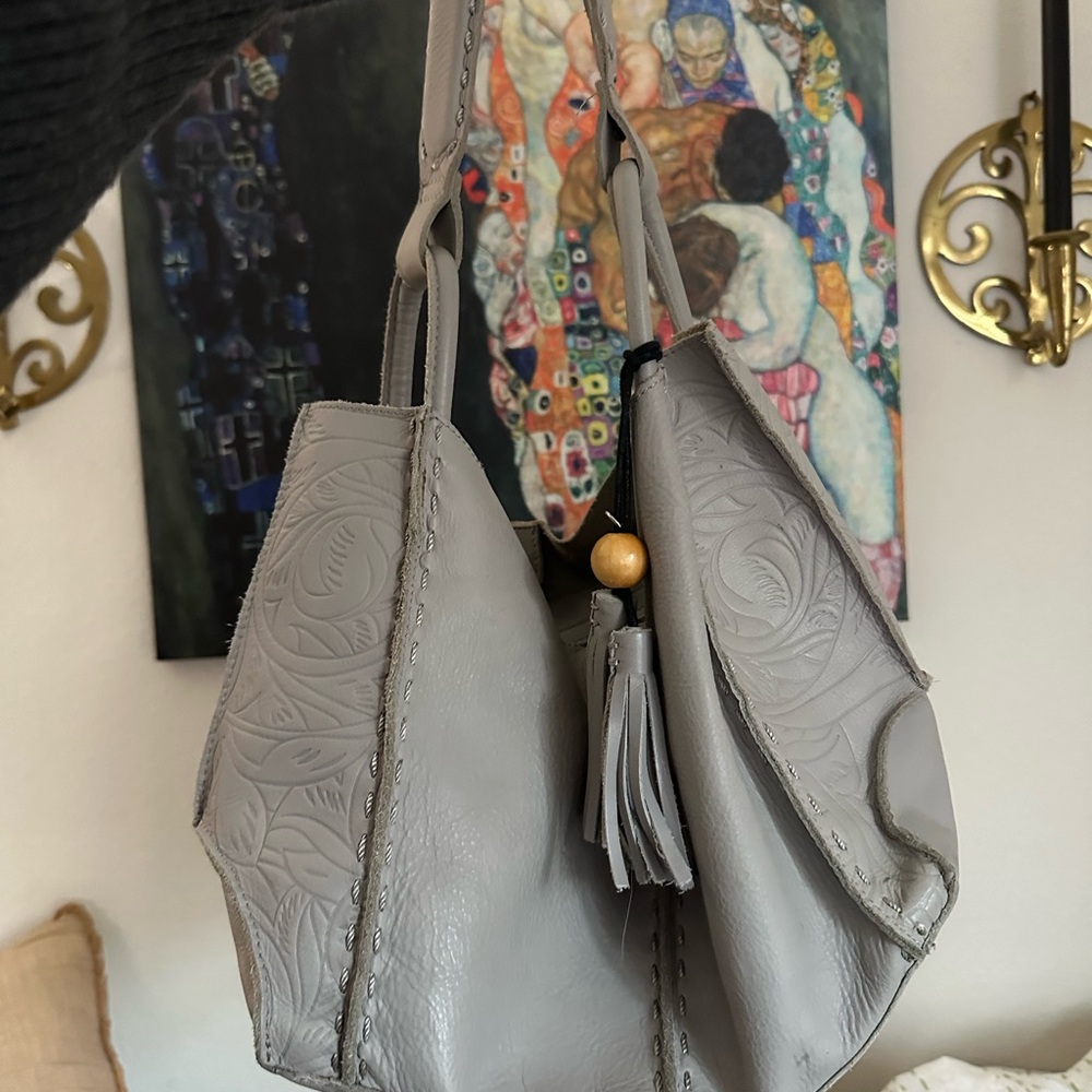 The Sak Gray Embossed Leather Hobo shoulder Bag